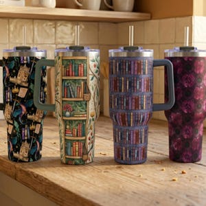 Book Lover Gift Reading Tumbler Library Aesthetic Cozy Bookish Gifts Men Insulated Cup Literary Travel Mug Botanical Design Drinkware 40oz image 11