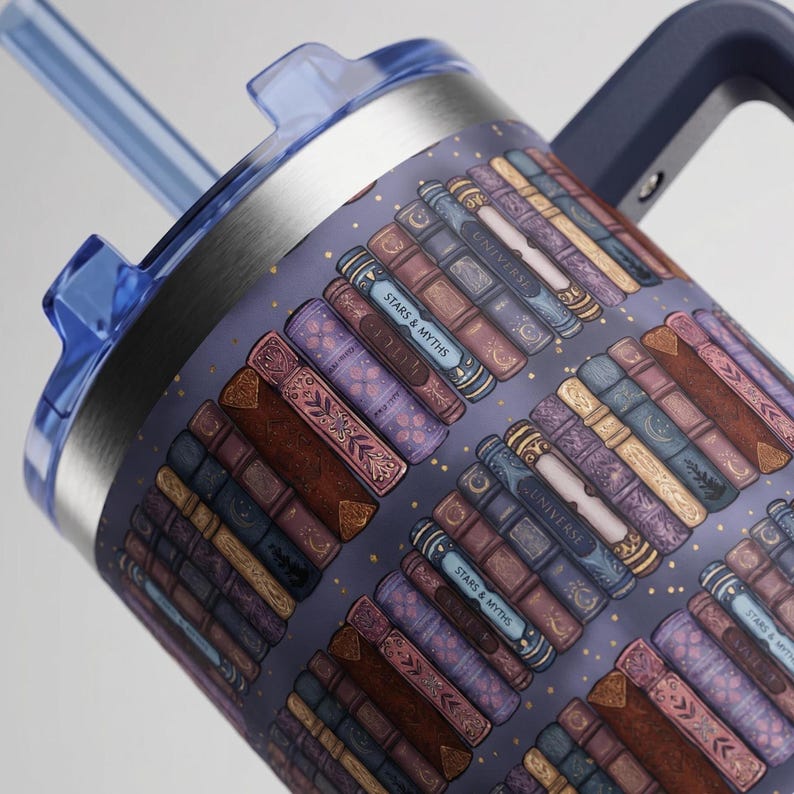 Book Lover Gift Reading Tumbler Library Aesthetic Cozy Bookish Gifts Men Insulated Cup Literary Travel Mug Botanical Design Drinkware 40oz Vintage Bookshelf Pattern Tumbler | 40oz Vacuum Insulated Tumbler / 40oz