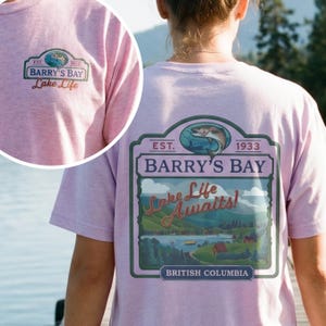 British Columbia Outdoor Adventure Apparel Lake Life Tee Shirt Men Fishing Camping T Shirt Unisex Casual Retro Travel Design Trout Graphic Nature Scene Barry's Bay Vintage Illustration Soft Cotton Breathable Fabric Gift For Fisherman
