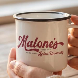 Off Campus Merch Malones Vintage Diner Inspired Book Lover Gift Briar U Mug Rustic Mug Retro Brewery Style Merch Cabin Porch Coffee