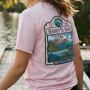 Barry's Bay Men Fishing Shirt British Columbia Outdoor Adventure Apparel Camping T Shirt Unisex Casual Lake Life Tee Retro Travel Design Trout Graphic Nature Scene Barry's Bay Vintage Illustration Soft Cotton Breathable Fabric Comfortable Everyday Wear