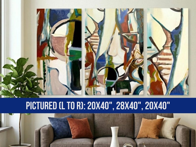 Abstract Canvas Print Bust Triptych Wall Art Colorful Living Room Artwork Contemporary Bedroom Painting Texas Artist Original image 13