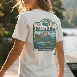 Outdoor Adventure Apparel Camping T Shirt Lake Life Tee Men Fishing British Columbia Unisex Casual Retro Travel Design Trout Graphic Barry's Bay Nature Scene Vintage Illustration Soft Cotton Breathable Comfortable Daily Wear Perfect Gift