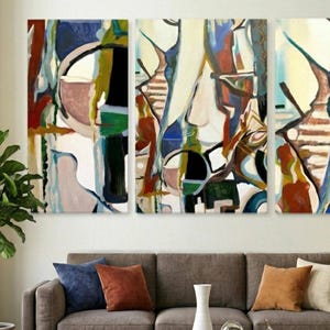 Abstract Canvas Print Bust Triptych Wall Art Colorful Living Room Artwork Contemporary Bedroom Painting Texas Artist Original image 12
