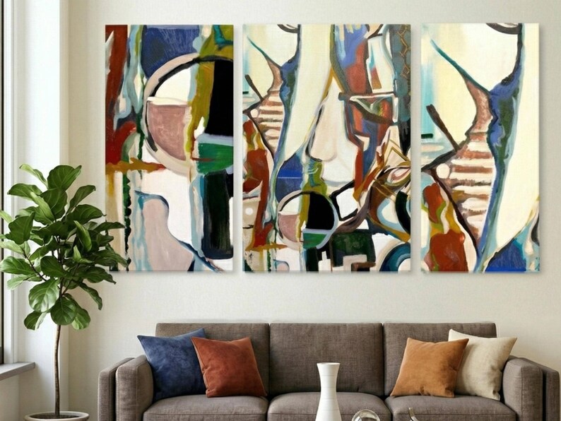 Abstract Canvas Print Bust Triptych Wall Art Colorful Living Room Artwork Contemporary Bedroom Painting Texas Artist Original image 12