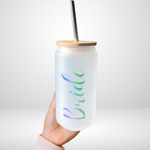 Gepersonaliseerde matglazen beker - iriserend schrift, cadeau bruidsfeest