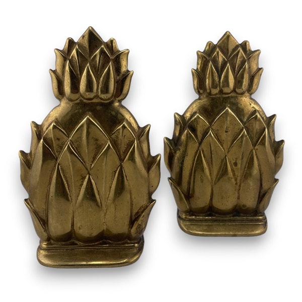 Newport Brass Pineapple Bookends by Virginia Metalcrafters (1960's)