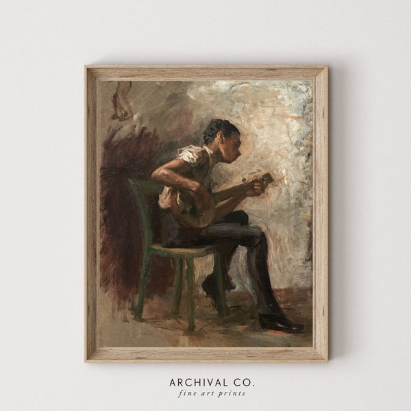 Banjo Player Art Print | Vintage Musician Portrait Art Print | Digital Download | Printable Wall Art | Fine Art Oil Painting | Rustic Style