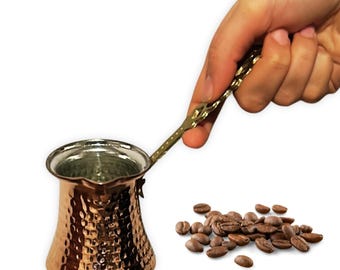 Handcrafted Copper Turkish Coffee Pot: Hammered Cezve Briki