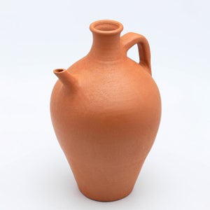 Handcrafted Terracotta Pitcher with Spout: Natural Clay Water Bottle
