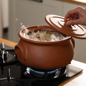 Handmade Clay Pot with Lid, Natural Unglazed Terracotta Cookware, Casserole Dish, Traditional Eco-Friendly Cooking Dish, Indian, Mexican