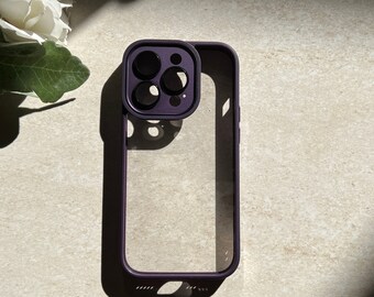 Dark Purple Transparent anticollision iPhone Case for iPhone 15 14 13 12 11 pro max case-iPhone 15 14 13 12 11 Pro Case-Gift