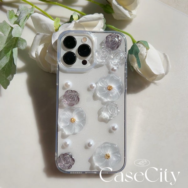 Handcrafted 3D Floral Charms Resin Phone Case for iPhone 15 14 13 12 11 pro max case, Shockproof phone case for gift
