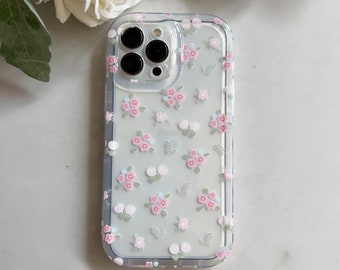 Pink Flowers Anticollision bumper iPhone Case for iPhone 15 14 13 12 11 pro max XR XS MAX case, Shock absorption airbag shell iPhone case