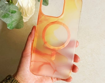 Tie dye Orange Matting Acrylic Megasafe Case for  iPhone 15 14 13 12 11 pro max case,iPhone 15 14 13 12 11 Pro Case,iPhone 15 14 13 Case