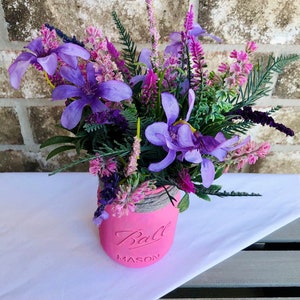 Dark Lavender Arrangement, Mason Jar Centerpiece, Artificial Flower Arrangement, Wedding Decor For Table, Centerpiece for Baby Shower