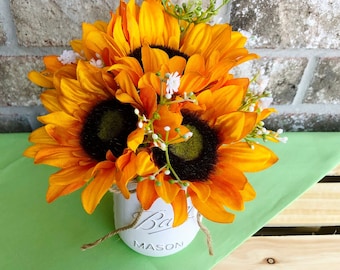 Sunflower Arrangement: Rustic Mason Jar Centerpiece