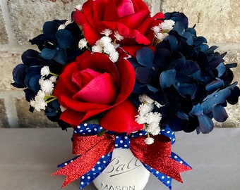 Patriotic Floral Arrangement: Red, White, and Blue Flowers in