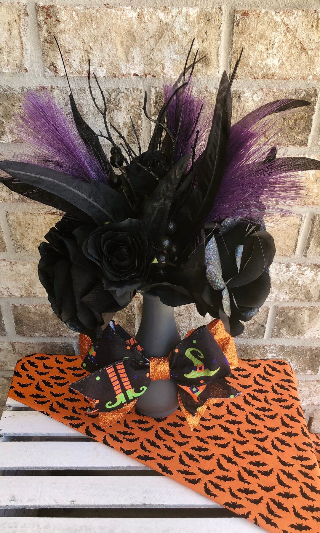 Black Rose Halloween Arrangement Halloween Decor Indoor Etsy