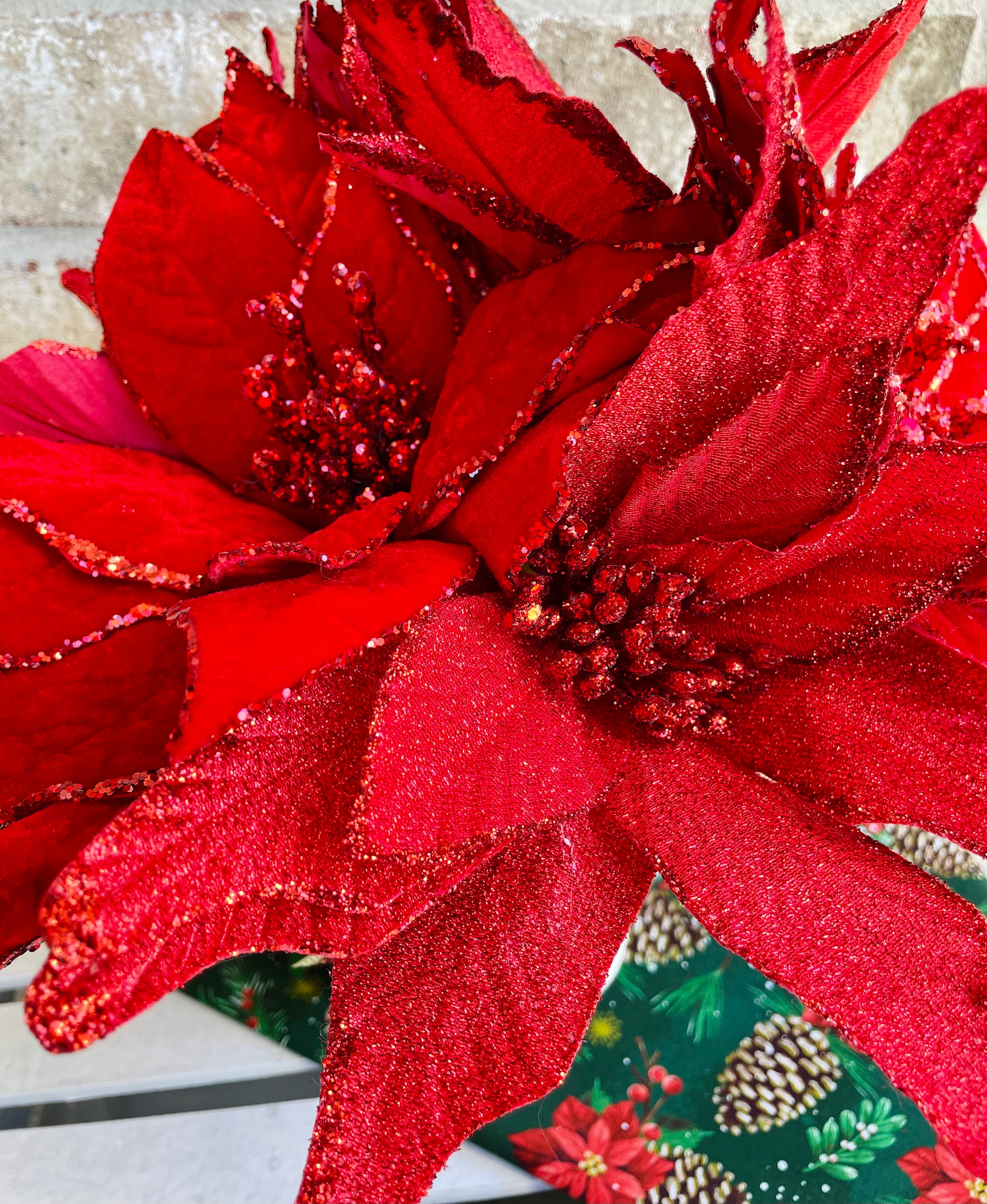 Red Glitter Poinsettia Arrangement Seasonal Decor Christmas - Etsy