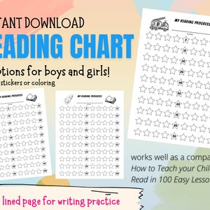 Tabla de lectura Descarga instantánea • 16 páginas incluidas • 100 lecciones o libros • Enseñe a su hijo a leer en 100 lecciones sencillas • Imprimible