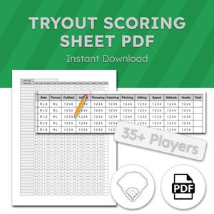 Baseball Tryout Scoring Sheet PDF | Player Evaluation Form for Coaches | Printable Skills Rating Sheet for Team Selection