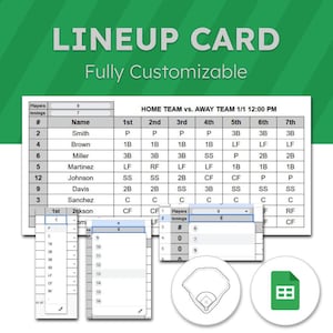 Editable Baseball Lineup Card | Google Sheets Template for Coaches | Batting Order & Field Positions