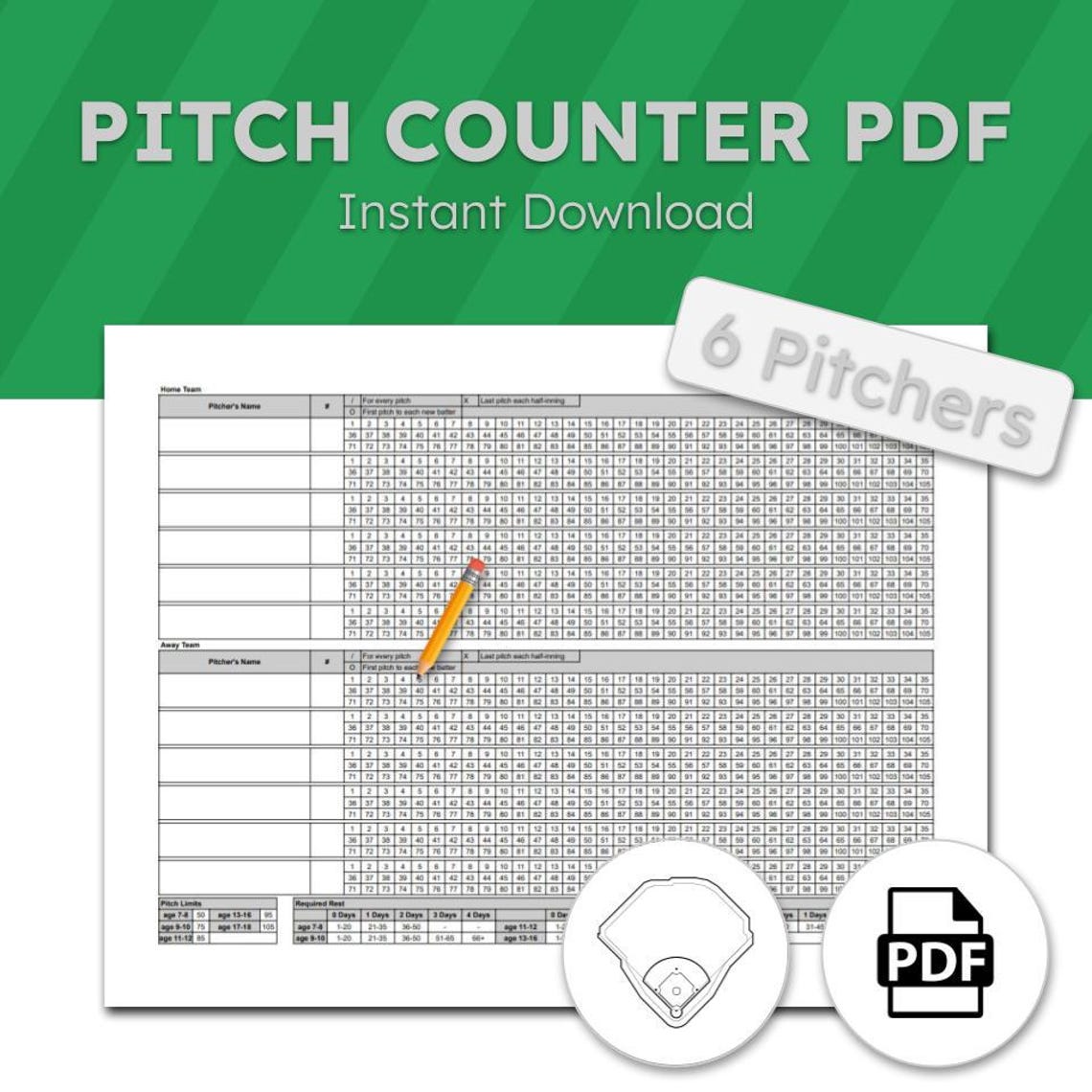 Pitching Practice Tracker Baseball Pitch Counter PDF | Digital Baseball Tracker for Coaches ...