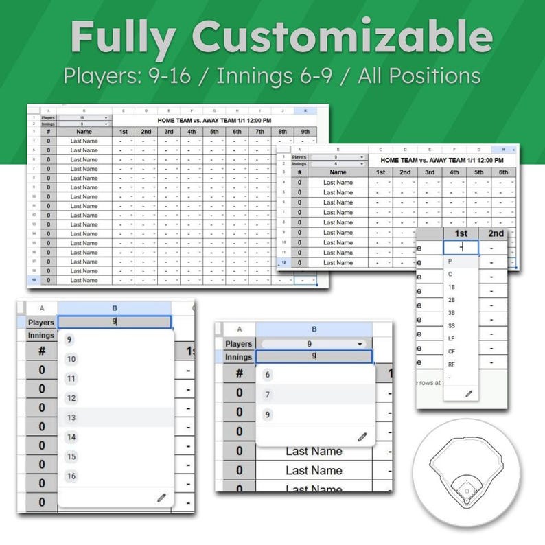 Editable Baseball Lineup Card | Google Sheets Template for Coaches ...