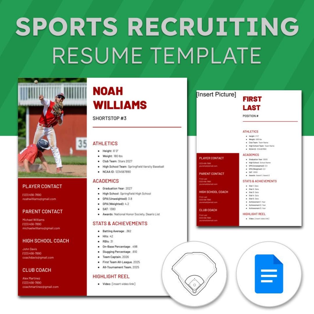 Sports Recruiting Resume Template | Editable Google Docs Athlete Resume ...