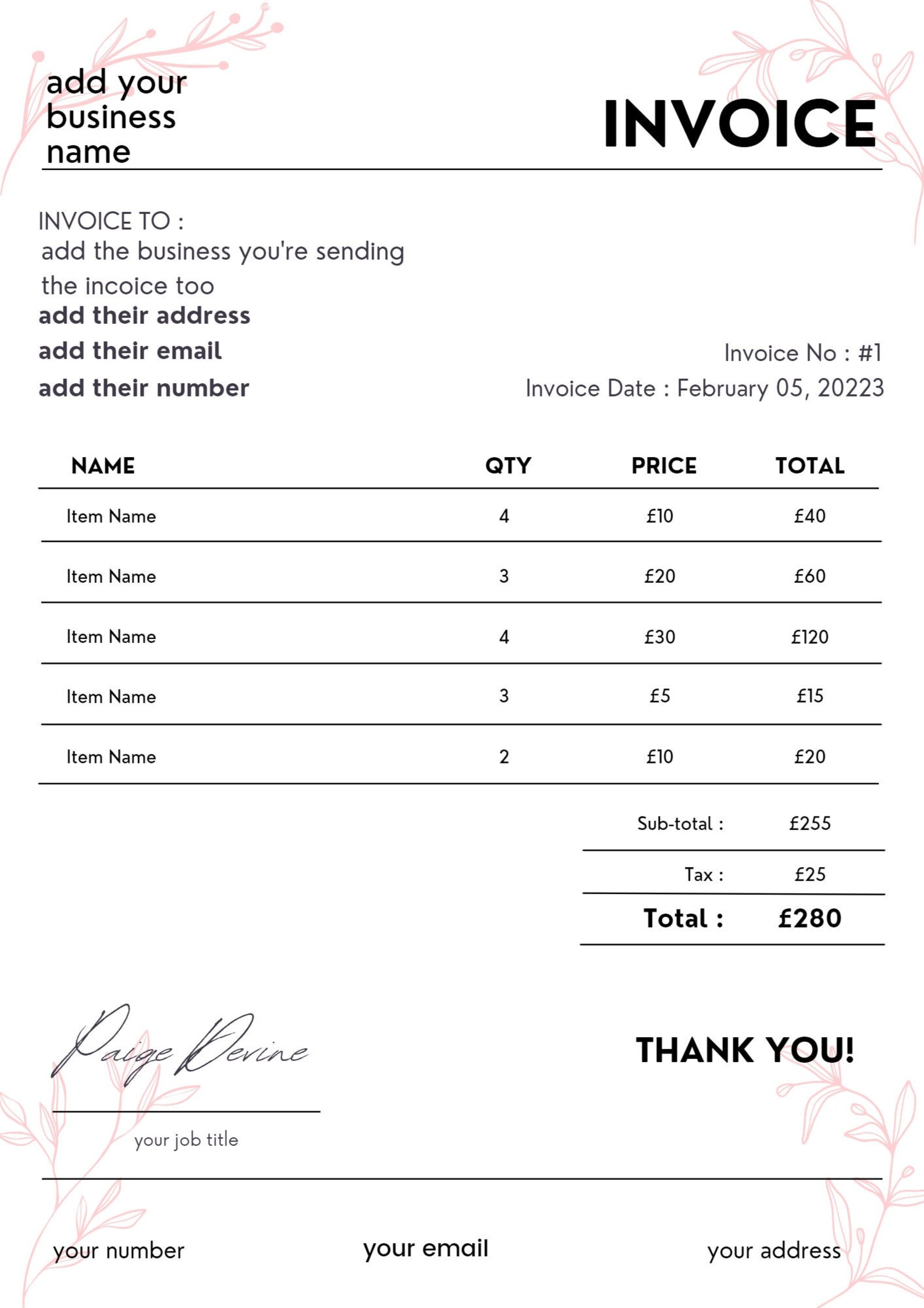Digital/printable Business Invoice for Business Owners - Etsy
