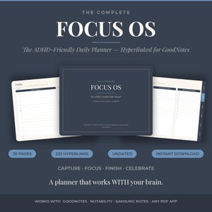Focus OS ADHD-Friendly Digital Planner, Daily Task Manager, Habit Builder (Digital Download)