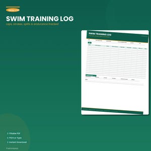 Simträningslogg, varv, simtag, sträckspårning (ifyllbar PDF)
