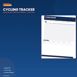 Radsport-Tagebuch zum Ausdrucken, Radfahr-Tracker, Radfahr-Tracker, Distanz- und Geschwindigkeitslog, Indoorcycling, Rennradtraining, ausfüllbares PDF