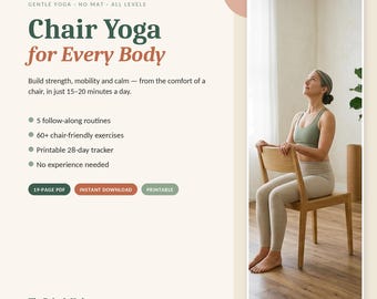 Yoga da seduti in formato PDF stampabile, oltre 60 esercizi da seduti, 5 routine (download digitale)
