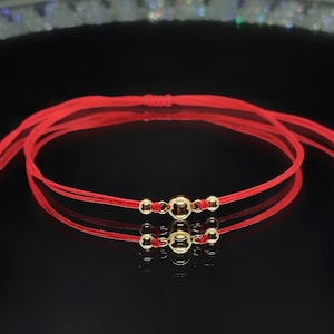 Red String Bracelet with 14k Gold Filled Ball & Beads | Handmade Good Luck Protection Bracelet | Dainty Minimalist Gift for Her