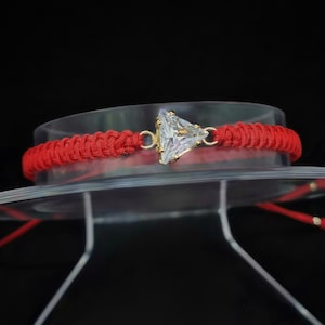 Red String Bracelet with 18K Gold Filled Cubic Zirconia Triangle Connector & Gold Filled Beads | Handmade Good Luck Protection Bracelet