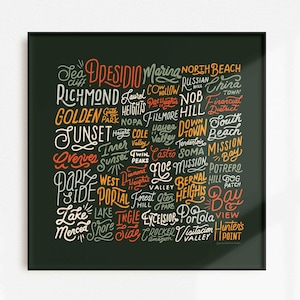 Handlettered San Francisco Neighborhood Map | Digital Download | Art Print
