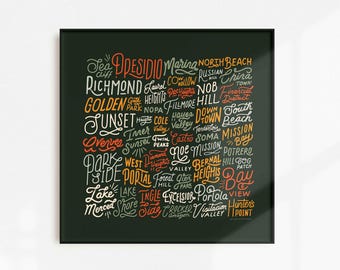 Handlettered San Francisco Neighborhood Map | Digital Download | Art Print
