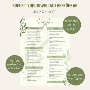 Cleaning plan DIN A4 | Cleaning help for families in German | Printable cleaning plan | digital download