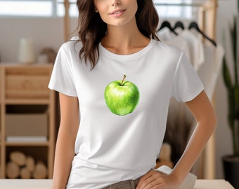 Green Apple t-shirt, vintage tshirt, botanical shirt, illustration, watercolour style, aesthetic fruit shirt, unisex, fruit art, apple