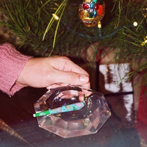 Heavy Glass Hexagon Vintage Ashtray