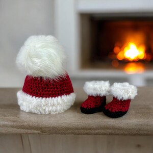 Chapéu e botas de Papai Noel para bebês - Chapéu e botinhas de Natal de crochê para bebês - Roupas de Natal para bebês - Botas de Papai Noel para bebês