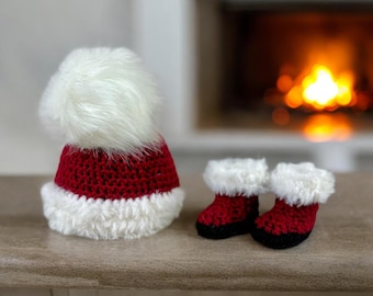 Santa hat and boots for babies - Crochet Christmas hat and booties for babies - Christmas clothing for babies -  Santa boots for babies