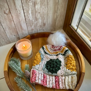Granny Squares hat - Medallion square hat - Crochet Granny Square hat - Hand made hat with Pom Pom