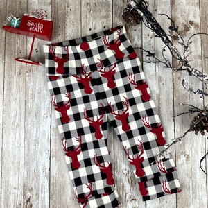 Christmas leggings for babies Christmas leggings for toddlers Soft Christmas themed leggings for babies Buffalo plaid leggings for infant