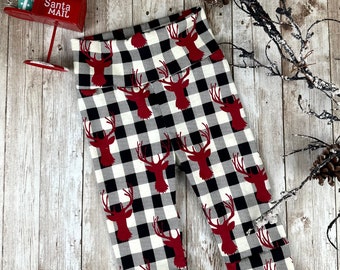 Leggings navideños para bebés Leggings navideños para niños pequeños Leggings suaves con temática navideña para bebés Leggings de cuadros escoceses de búfalo para bebés