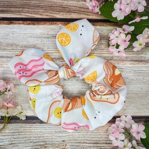 SCRUNCHIE HAIR TIE | Kawaii Breakfast Scrunchie | Sunny Side Pup | Cute Bunny Ears Hair Accessories | Cute Hair Scrunchie | Kawaii Hair Tie