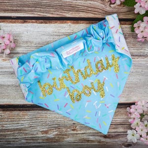 DOG BANDANA SCRUNCHIE | Bandana de aniversário para menino | Bandana feita à mão para cachorro | Bandana azul | Dog Gotcha Day | Dog Barkday | Granulados | Presente para mãe de cachorro