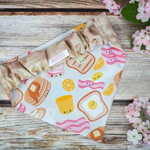 DOG SCRUNCHIE BANDANA | Sunny Side Pup | Foodie Bandana | Slip On Dog Bandana | Handmade Dog Bandana | Kawaii Bandana | Dog Mom Gift